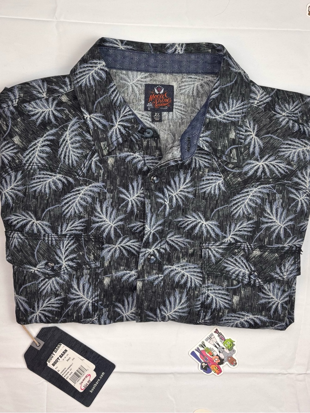 Moonshine Spirit Palm Tree Pearl Snap Shirt XL NWT Black Gray Western
